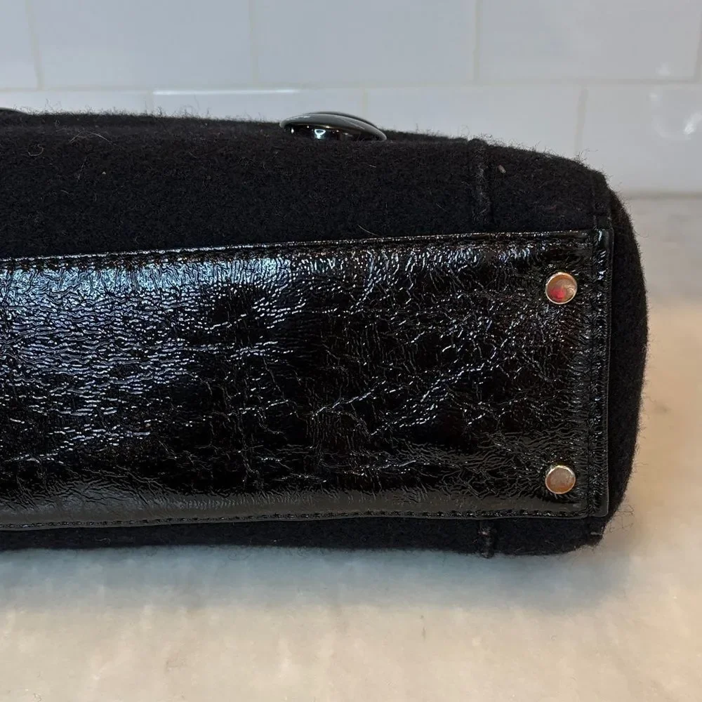 Kate Spade Purse Handbag Quinn Beantown Wool Button Satchel Pocketbook